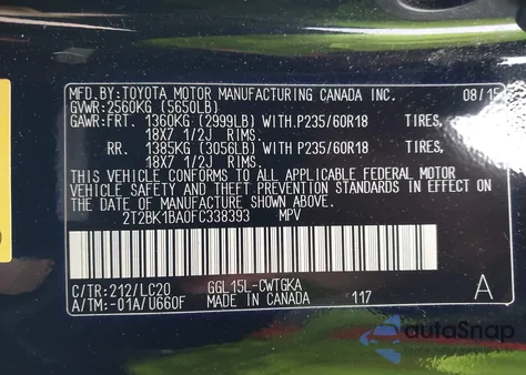 2015 Lexus Rx 350 from USA, damaged, VIN 2T2BK1BA0FC338393